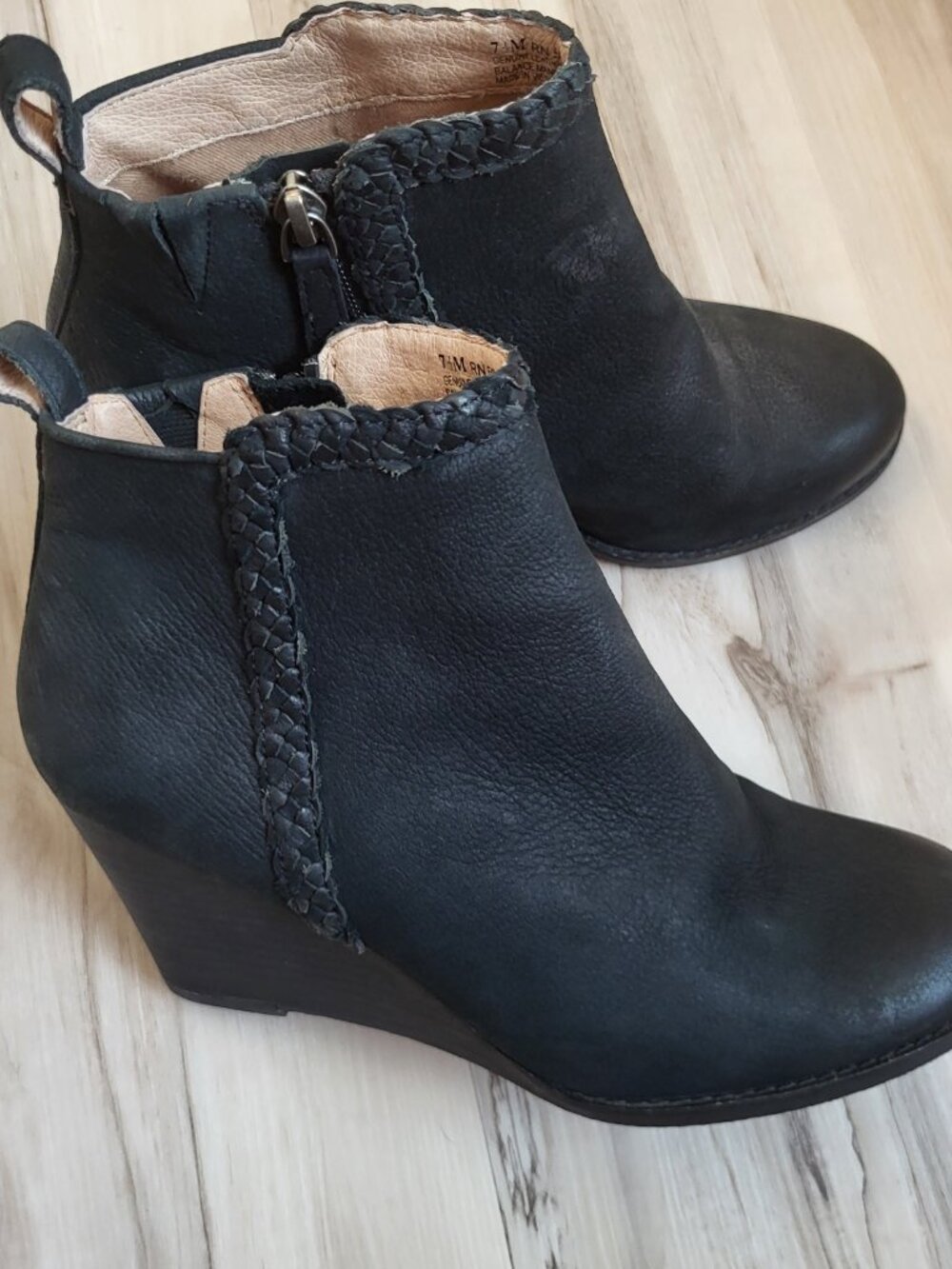 Caslon Black Leather Zip High Wedge Heel Ankle Boots